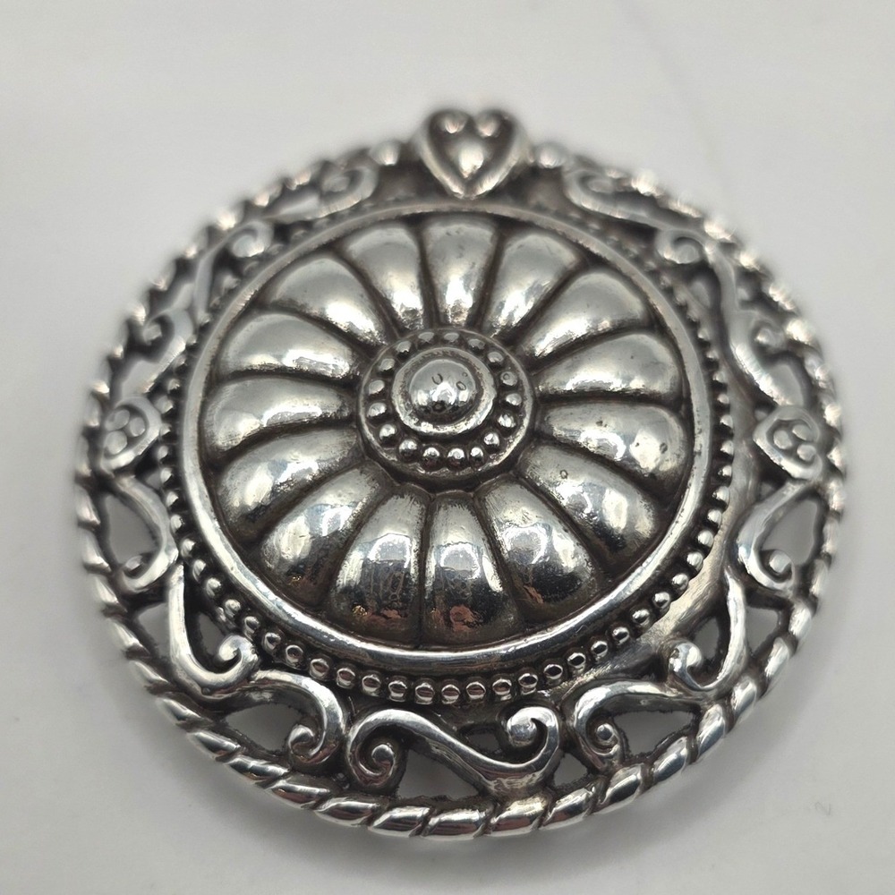 Brighton Live Love Laugh Dream Solid Parfum Compact Pendant Silver Tone Filigree - Picture 1 of 3